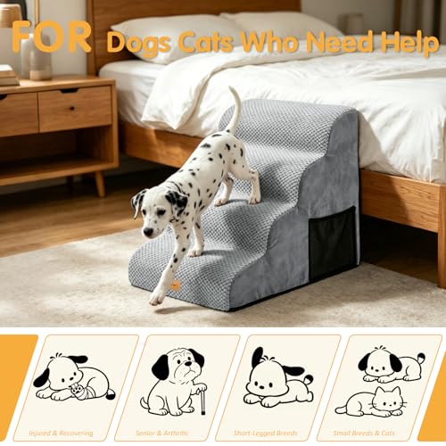 Image of Topmart High Density Foam Dog Stairs 4 Tiers,Extra Wide Deep Pet Steps,Non-Slip Pet Stairs,Dog Ramp for Bed,Best for Older Injured,Older Pets,Cats with Joint Pain