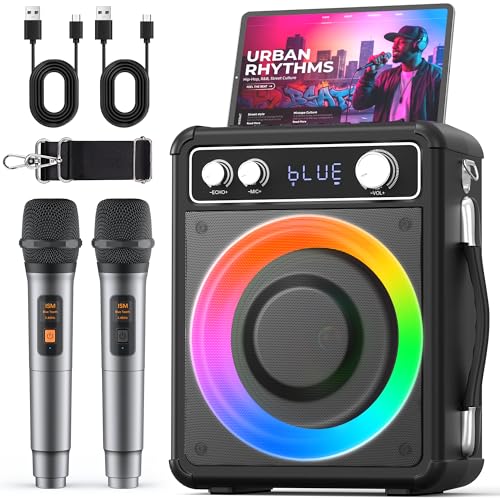 VOSOCO Karaoke Machine with 2 Wireless Microphones, Portable Bluetooth Speaker for Adults Kids, PA...