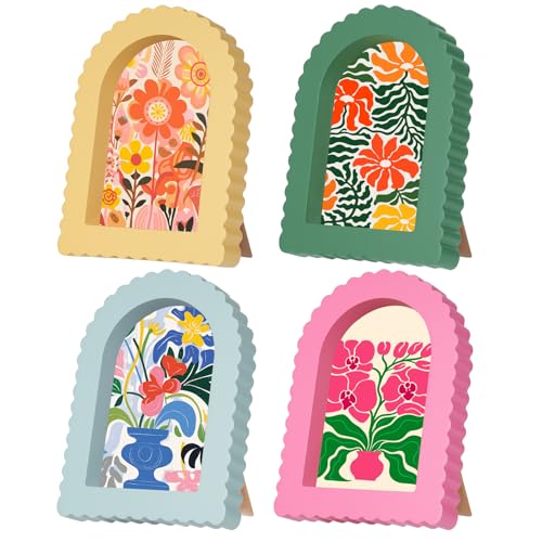 Image of Rainmae 4 Pack Colorful Scalloped Picture Frames 4 x 6 Inch Cute Arched Picture Frames for Desktop Display Photo Frame Wood Home Decor Wedding Graduation Gifts(Pink, Green, Yellow, Blue)