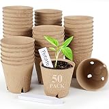 HXSEMAYIG 50PCS Peat Pots, 4Inch Seed Starting Pots with Drainage Holes Round Nursery Pot, Garden Ge