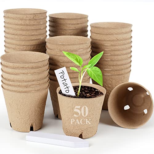 Hxsemayig 50Pcs Peat Pots, 4Inch Seed Starting Pots With Drainage Holes Round Nursery Pot, Garden Germination Nursery Pot Bonus 20 Plant Labels #TOP8