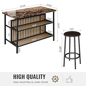 AWQM 3 Piece Bar Table Set with Storage, Kitchen Island with Seating Wooden Counter Height Table and Chairs Set, Brown AWQM 3 Piece Bar Table Set with Storage Kitchen Island with Seating Wooden Counter Height Table and Chairs Set Brown