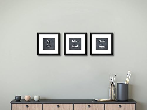 Miniatura 5 de Juego de 3 portarretratos de 8 x 8 pulgadas con cristal real para fotos de 5 x 5 con paspartú o de 8 x 8 pulgadas sin paspartú, galería de pared o