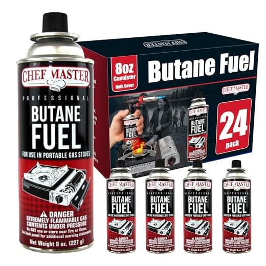 Chef Master 90340 | Pack of 24 Butane Fuel Cylinders| 8oz Butane Canisters for Portable Stove | Butane Torch Replacement Canisters