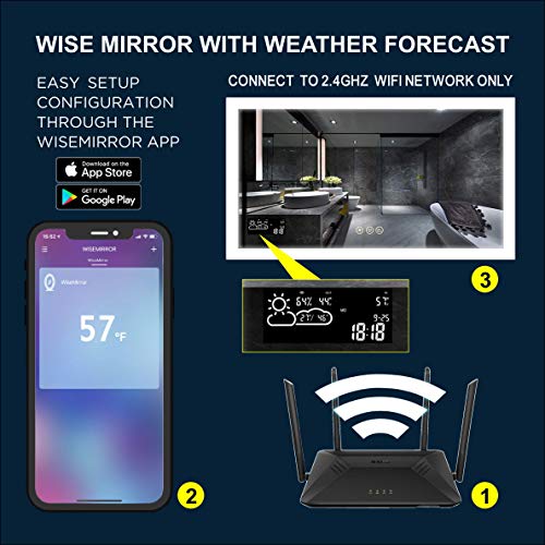 Dimmable Lighted Bathroom Mirror With Weather Forecast| Defogger And Memory Touch Switch| High Lemens Make Up Vanity Mirror 6500K Cri>90|Calendar Time Date Temperature Humidity Display #TOP7