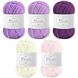 Maxee Häkelgarn 250g (50g*5 Farbe), Acryl Wolle Zum Stricken, Garn zum Häkeln und Stricken, Hand Knitting Yarn Set, Handstrickgarn Baumwollgarn für Häkeln, Wolle zum Stricken und Kunsthandwerk