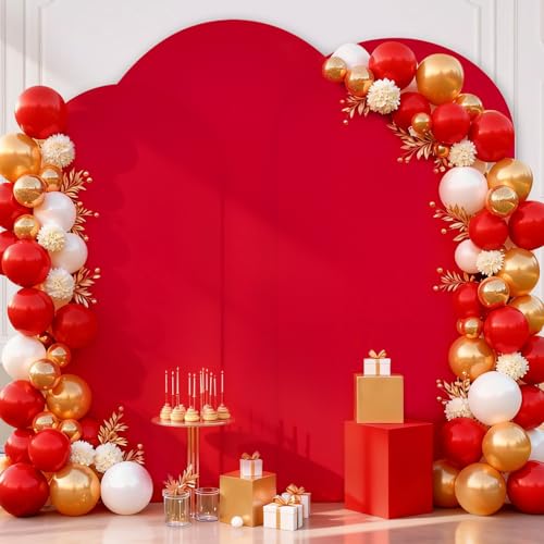 Image of SoarDream Red Arch Backdrop Covers Party Spandex Fitted Arch Wall Stretchy Backdrop Covers Red for Wedding Decoration Birdal Shower Stand Decorations(6FT 6.6FT 7.2FT Set of 3)