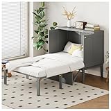 Wyibwy Cama con armario, cama de pared con somier de láminas, cama desplegable de pared, armario vertical con somier de láminas, cama para niños, cama individual, muebles para ahorrar espacio (gris,