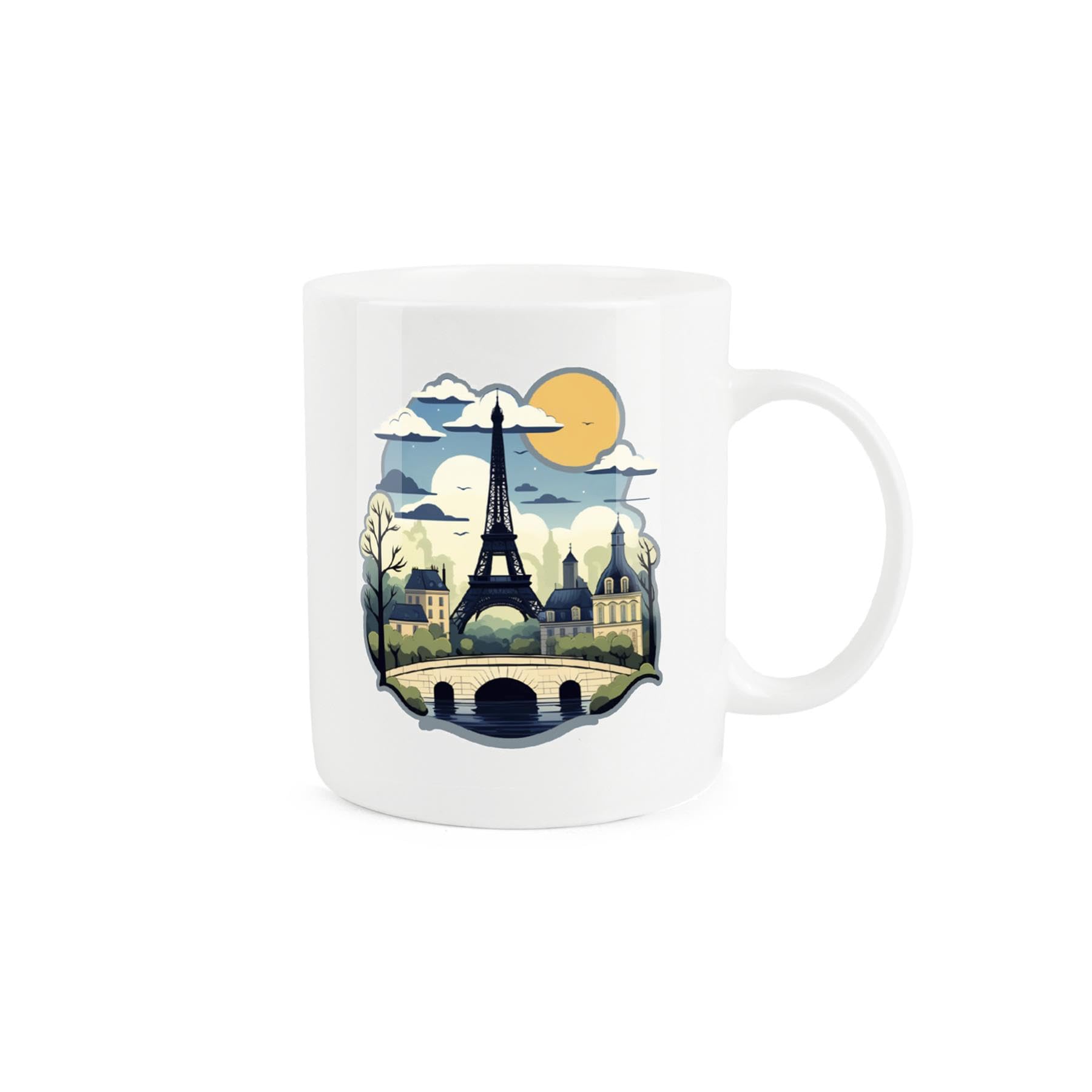 Purely Home Paris at Daytime Mug - Eiffel Tower Sticker/Poster Style Gift/Present Cup - Tea/Coffee Hot Drinks White Bone China Drinkware