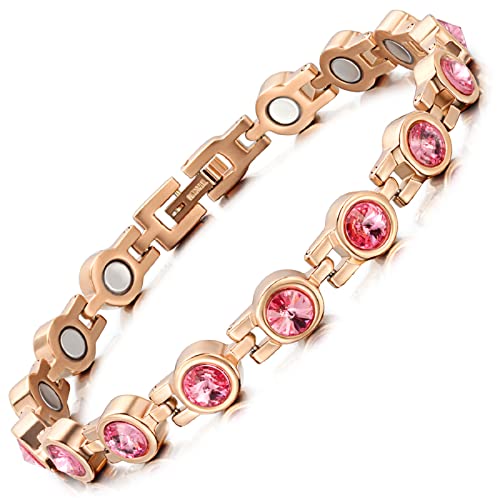 Image of RainSo Titanium Magnetic Bracelet for Women - Rose Gold Plated Crystal Jewellery | Adjustable Sparkling Design & Luxury Gift Box Presentation