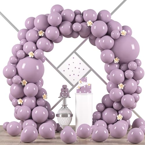 Image of Voircoloria 90pack Lilac Balloons Different Size 18 /12 /10 /5 Inch Lilac Balloon Garland Arch Kit for Graduation, Wedding, Birthday, Princess Theme Party, Baby Shower, Anniversary Party Decorations