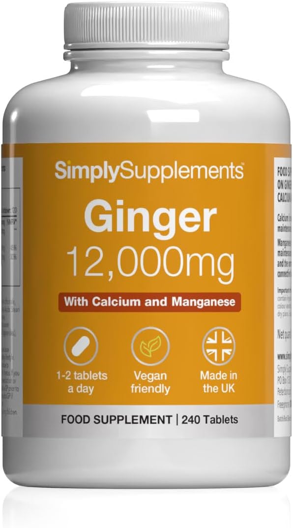 Ginger Tablets | Supports Joints, Bones & Energy | with Added Calcium & Manganese | 240 High-Strength Tablets = 4 Months’ Supply | Joint and Digestive Support | GMP-Certified & UK-Made