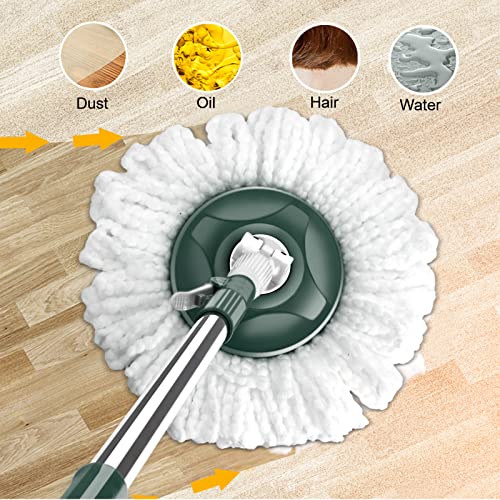 Mastertop Spin Mop Bucket With Wringer Set, Floor Mop With 2 Wheel Easy Move, Stainless Steel Adjustable Handle, 5 Microfiber Replacement Head Refills, 1 Floor Brush #TOP3