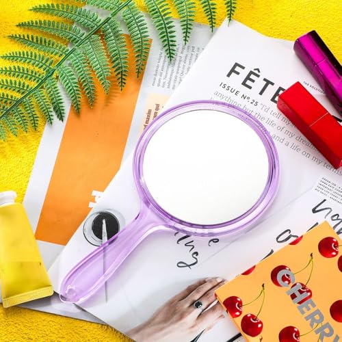 Image of Jetec Double Sided Handheld Mirror 1X / 2X Magnifying Mirror with Handle, Purple, 4.5 x 8.3 inches
