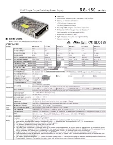Alimentation à découpage RS-150 protection contre surcharges