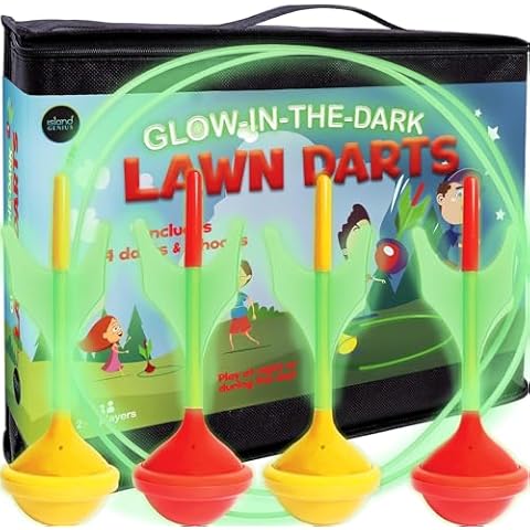 Island Genius Glow in The Dark Lawn Darts Outdoor Yard Game for Kids Teens Adults and Family | Fun Backyard Beach or Tailgate Toss Games for Outside Day or Night Cover
