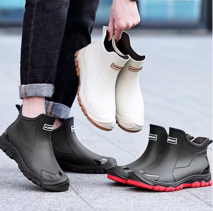 Men's Deck Boots, Waterproof Ankle Rain Boots Men Anti-Slip Traction, Outdoor Rubber Fishing Garden Boots for Gardening Fishing Boating Camping Sailing