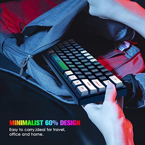 Mini 60% Teclado para Juegos, Mechanical Feel USB Cable Teclado Gaming, RGB Chroma Rainbow Retroiluminado, Compacto 62 Teclas de Colores Mezclados en Negro y Blanco, QWERTY Layout para PC Mac Laptop - imagen 6