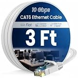 Cat 6 Ethernet Cable 3ft (at a Cat5e Price but Higher Bandwidth) Flat Internet Network Cable – Cat6 Ethernet Patch Cable Short – White Computer Cable with Snagless RJ45 Connectors