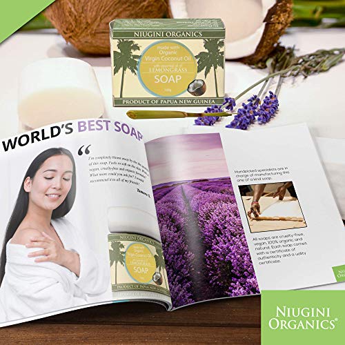 Niugini Organics Natural Bar Soap - Moisturizing Soap Bar From Premium Organic Coconut Oil - Cold Pressed Bath Soap For Men & Women - Face & Body Soap Bars - Jabon De Baño (Lemongrass, Pack Of 2) #TOP5