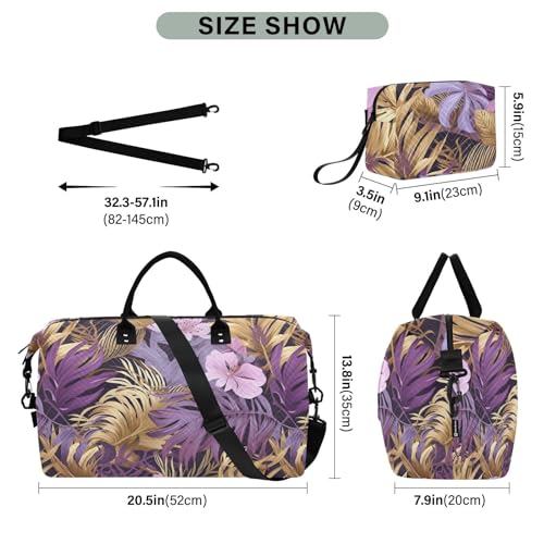 Tropical Leaves Sports Gym Bag for Women Men Travel Duffel Bag Weekend Overnight Carry on Bag with Toiletry Bag Training Handbag for Swimming Yoga Workout Plane Hospital3