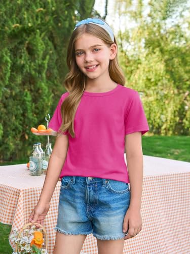 Image of Haloumoning Girls Short Sleeve T Shirts Kids Summer Crewneck Tops | Casual Clothes , Crewneck Tees,5-14 Years