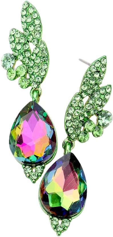 Rosemarie & Jubalee Women's Elegant Glass Crystal Teardrop Pave Rhinestone Statement Drop Post Back Earrings, 2"