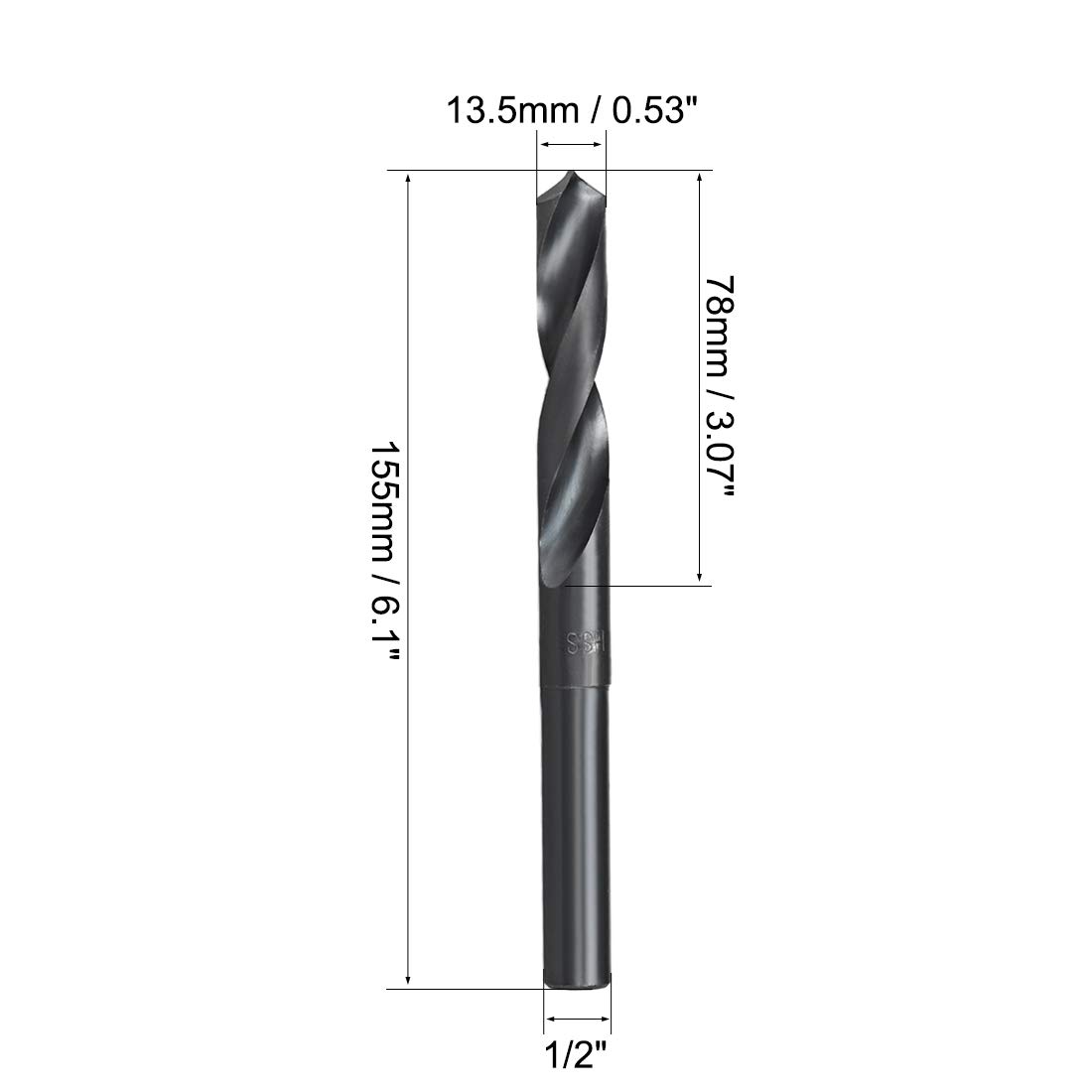 uxcell 13.5mm Reduced Shank Drill Bit HSS 6542 Black Oxide with 1/2 Inch Straight Shank - Image 3