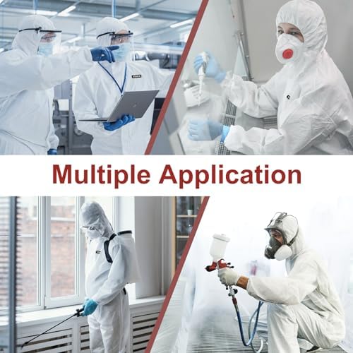 Hazmat Suit Disposable coveralls | Full Body Protective Suits in 7 Sizes with Multiple Specifications With Hood, Large, White, 1 — view 6