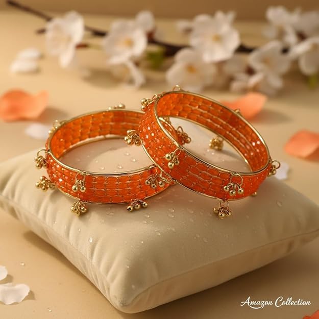 Image of Kashmiri Ghangharoo Glass Bangle Set for Women| Light Weight Bangles | Traditional Transparent Fancy Glass Chudi Set for Wedding, Party(Set Of 18)