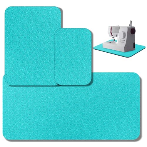 Drydiet 3 Pcs Sewing Machine Muffling Mat Pedal Mat Sewing Machine Pad No Slip Rubber Stay in Place Mats for Calms Vibration(Blue Black,15 x 20 Inch,14 x 9 Inch,17 x 36 Inch)