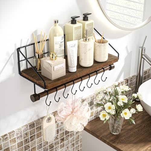 Alsonerbay Floating Shelf Coffee Bar Shelf with Towel Bar, Dark Brown by Alsonerbay - Used condition - Image 2