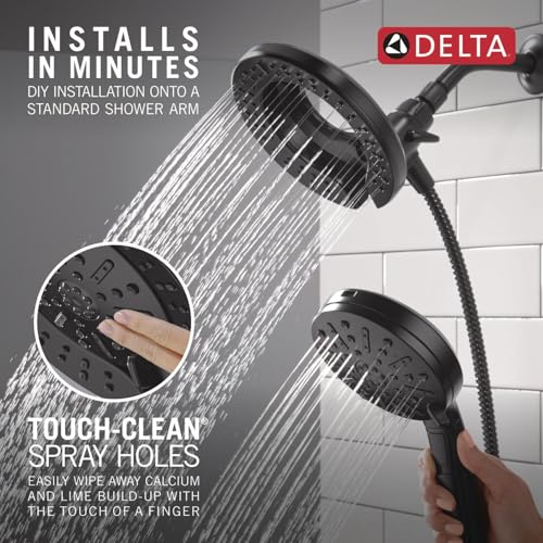 Delta Faucet 6-Setting In2ition 2-in-1 Dual Shower Head with ProClean Spray, Matte Black Round Shower Head with Hose, Hand Held Shower Head, Matte Black 75655BL - Thumbnail 7