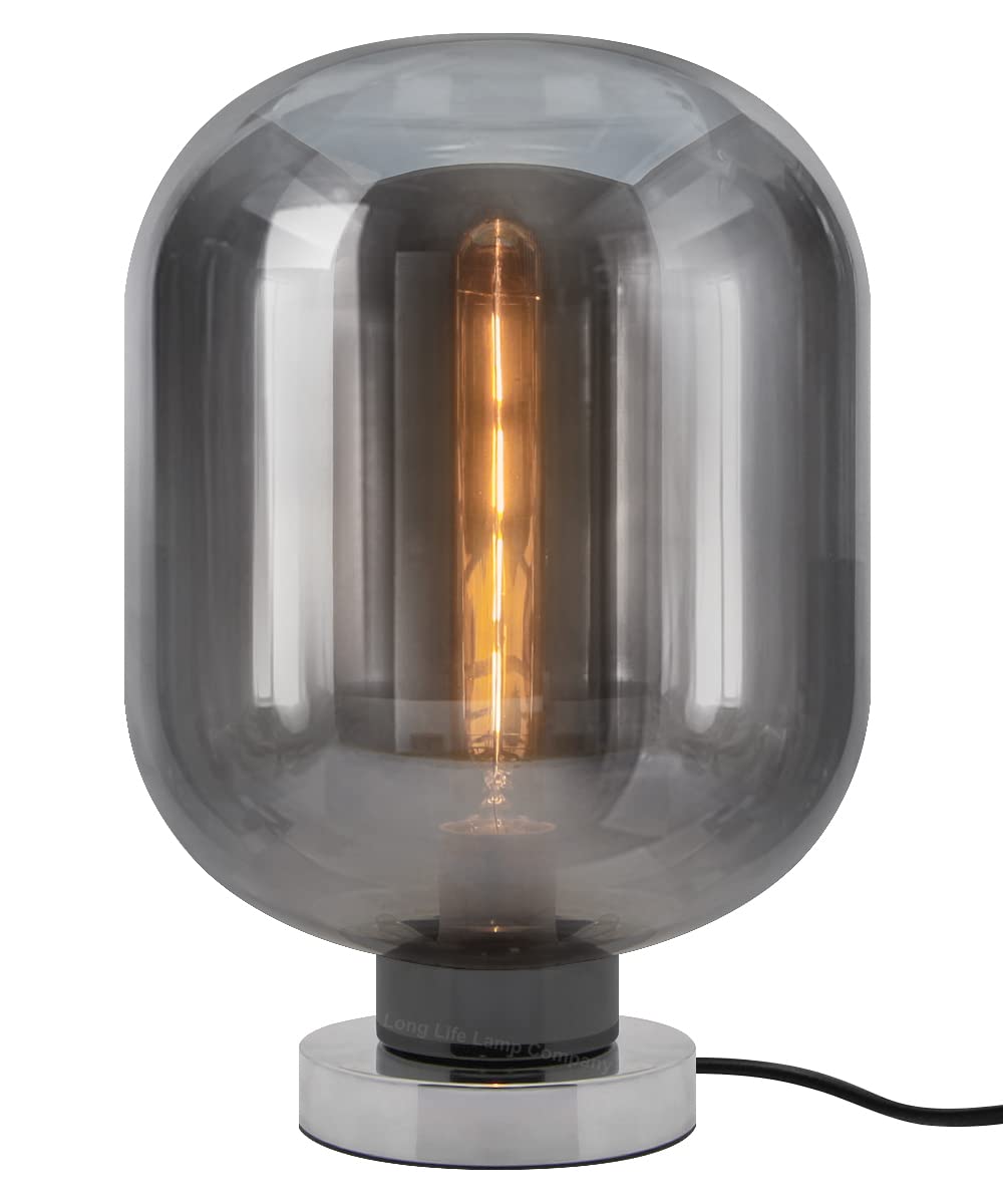 Long Life Lamp Company Grey Smoked Glass Orb Table Lamp Retro Chrome Globe Desk Lamp Glass H3020