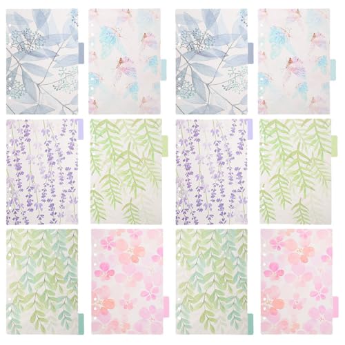 TOYANDONA ファイル インデックス 仕切りカード シート a5 6穴 プラスチック製 索引ページ カラフルなラベル 仕切りラベル ボード タブ インデックスシート ファイルアクセサリー オフィス用 12枚入り