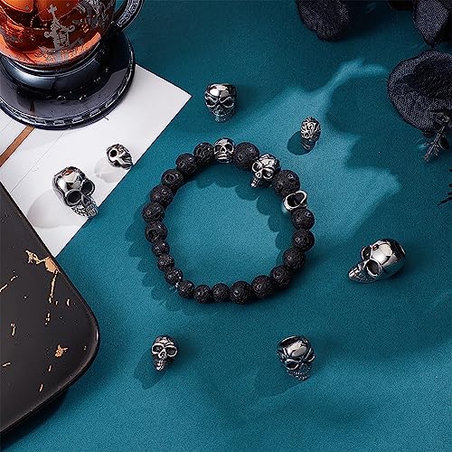 UNICRAFTALE 10Pcs 5 Style Skull Beads Stainless Steel Spacer Beads Antique Silver Skull Head Loose Beads 2~8mm Large Hole Skull European Beads Metal Beads for Jewelry Making DIY Bracelet Necklace - Image 3