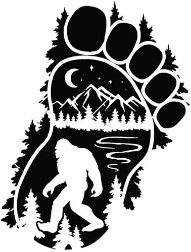Bigfoot Sasquatch Yeti - Vinilo adhesivo de pino silvestre, bosque, montaña, río, 11 pulgadas x 8.5 pulgadas (negro)