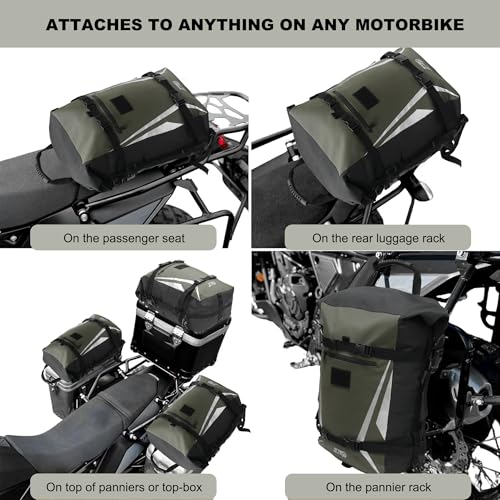 JLDTOP Motorcycle Tail Bag 30L Motorbike Side Bag Waterproof Motor Saddle Pannier Bag Travel Luggage Rear Rack Trunk Storage Motor Accessories (Army Green) - Thumbnail 7