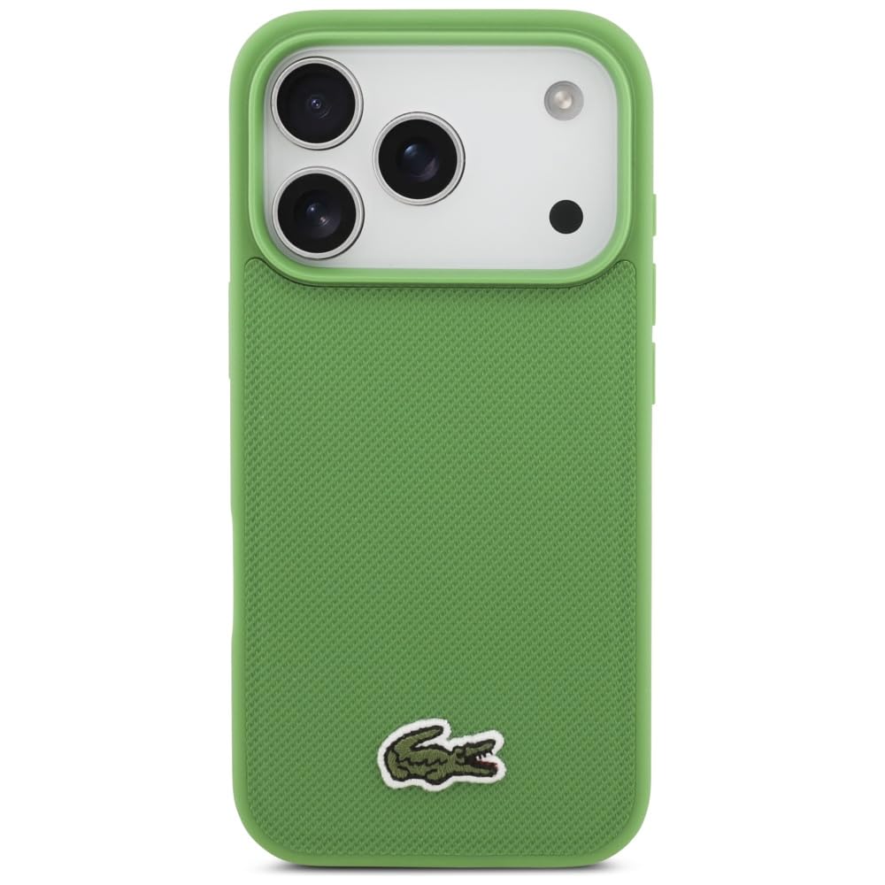 CG MOBILE Lacoste Iconic Petit Piqué Logo tissé Compatible avec MagSafe Coque pour iPhone 17 Pro (vert)