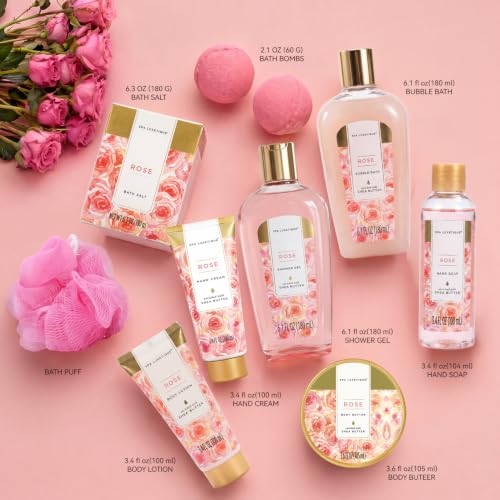Image of Spa Luxetique Rose 10pc Gift Baskets for Women Spa Gift Set