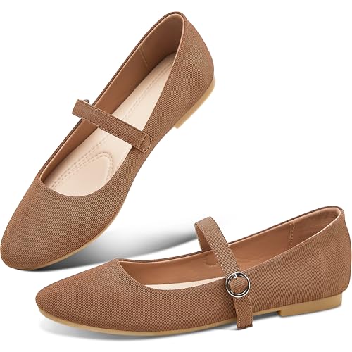 Image of Obtaom Mary Jane Flat Shoes Round Toe Ballet Flats for Women Dressy Fabric Business Flats Comfortable Classic Strap Flats for Office