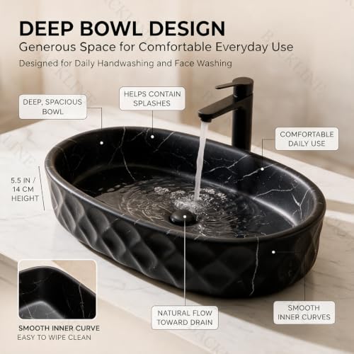 Image of Backline 20x13x5.5 Inches Table Top Wash basin | Basin for Bathroom | Countertop Basin For Bathroom /Restaurant /Dining Hall /Living Room (Black Matt)