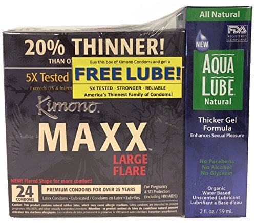 Kimono Maxx Large Flare & Free Aqua Lube Natural Thicker Gel, 24 Count