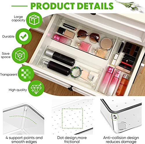 Image of Snazzy 6 Pack Clear Plastic Drawer Organizer Tray 15 x 6 x 2 Inch Cutlery Utensil Makeups Drawer Organizers Stackable Clear Bathroom Organizer Clear Tray Organizing Bins