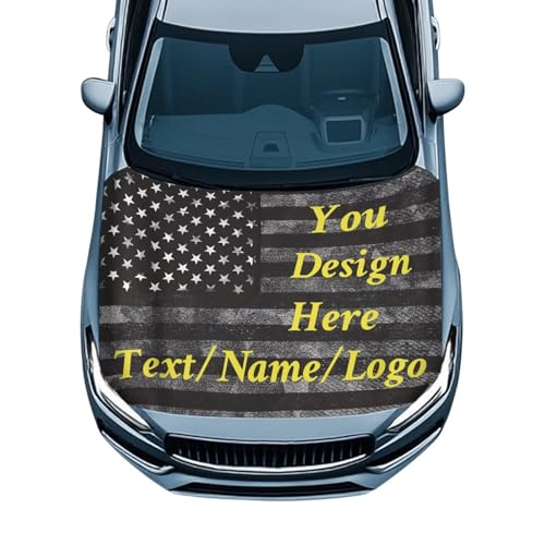 Image of American Flag Custom Design Car Hood Cover 59x39 Inch Stretchable Car Hood Wrap Blankets Waterproof Sun Proof Automotive Exterior Accessories for Most SUV Sedans Trucks
