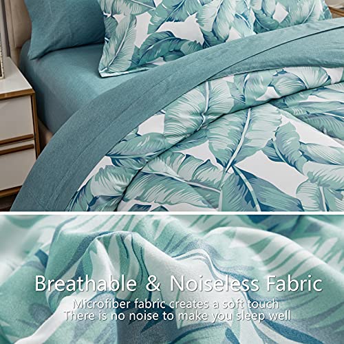 Aikasy Blue Green King Comforter Set With Sheets,Bed In A Bag 7-Pieces,Palm Tree Totem Printing Design,Ultra Soft Down Alternative All Season Bedding Set(King, Blue Green) #TOP4