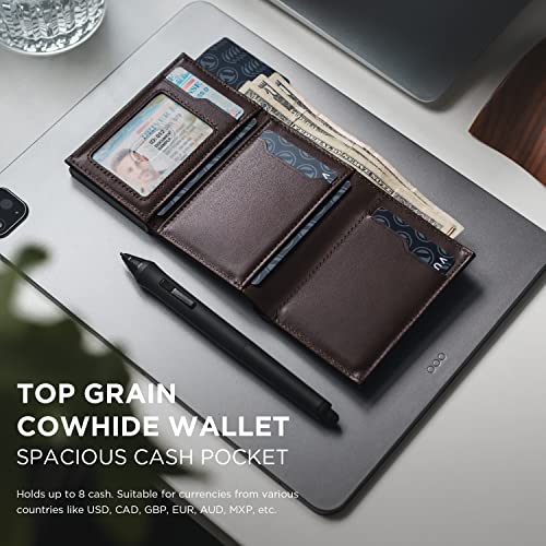Image of VULKIT Card Holder Wallet with Coin Pocket Magnetic Closure Pop Up Cards With ID Window Leather Wallet for Cash & Credit Cards, Top Grain Cowhide - Espresso, Medium, Minimalist