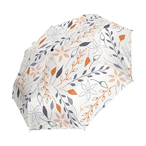 Parapluie automatique anti-UV et coupe-vent aux motifs de feuilles blanches