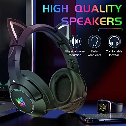 YTFU Stereo Gaming Headset with Mic for PC/PS4/PS5/Xbox One,Wired Gaming Headphones with RGB LED Light,Noise Cancelling Over-Ear Headset with Surround Sound,Detachable Cat Ear Headphones for Boys Men - Image 5