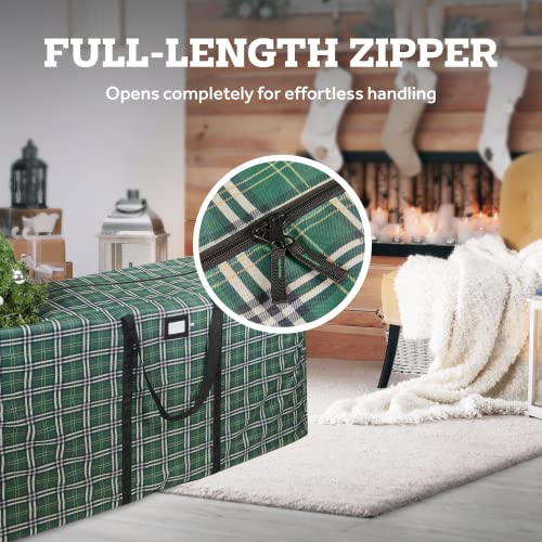 Zober Christmas Tree Storage Bag - Plaid Christmas Tree Storage Box For Disassembled Trees Up To 9 Ft, Carry Handles And Dual Zipper - 65X15X30 Inches, Green #TOP4